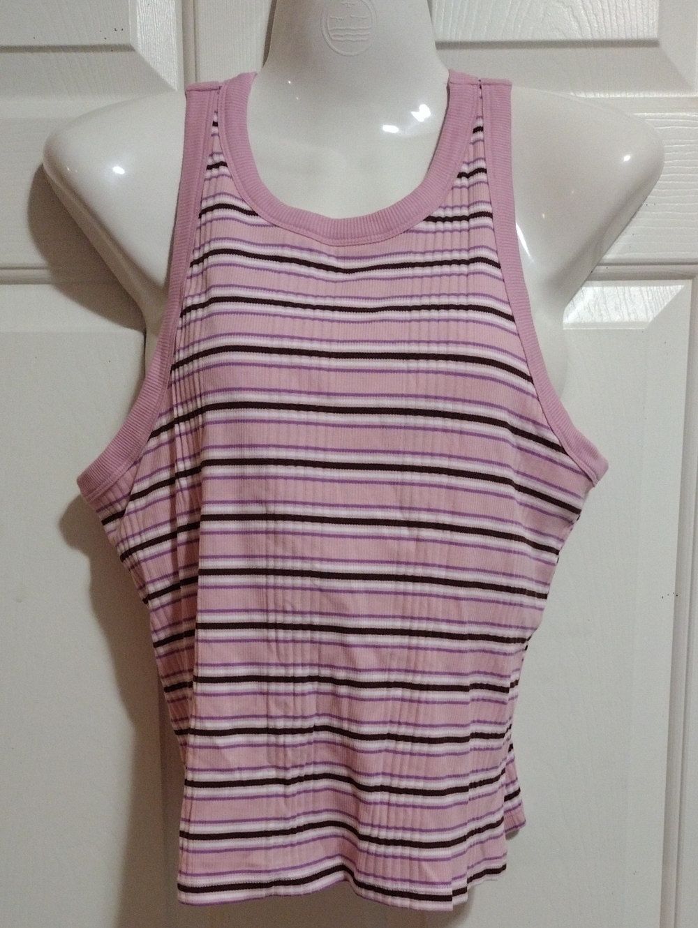 PINK Victoria's Secret ribbed striped tank top size XL 🆕